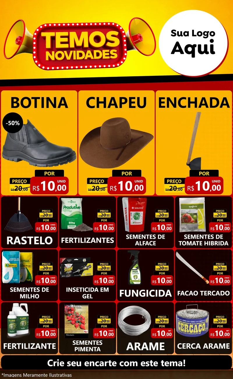 Modelo de Encarte para Encarte Grande com o tema Temos Novidades para Agropecuária