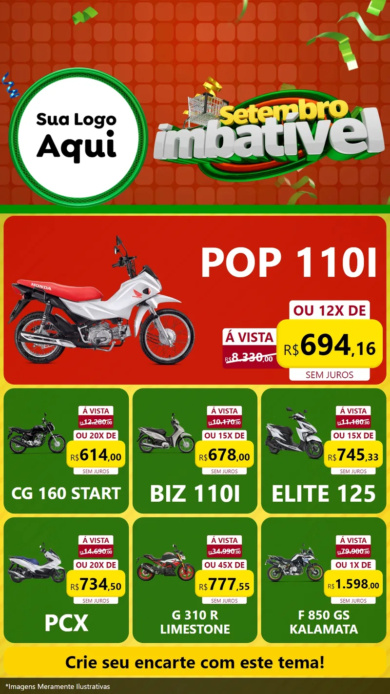 Modelo de Rede Social para Stories com o tema Setembro Imbatível para Concessionaria de Motos