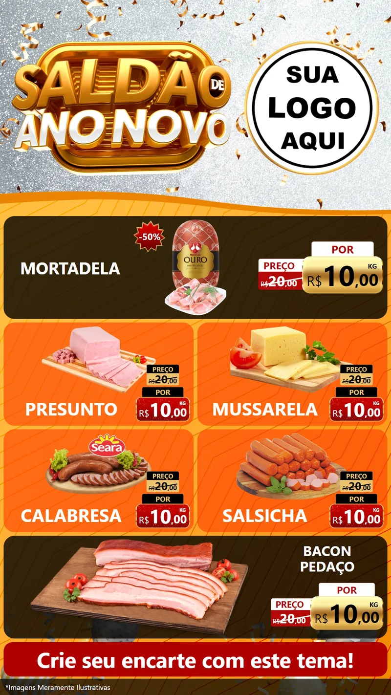 Modelo de TV para TV Vertical com o tema Saldão de Ano Novo para Frios e Laticínios