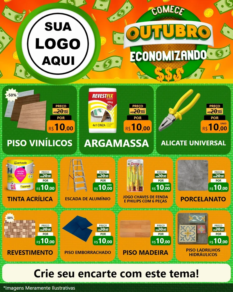 Modelo de Rede Social para Feed Instagram com o tema Comece Outubro Economizando para Material para Construção