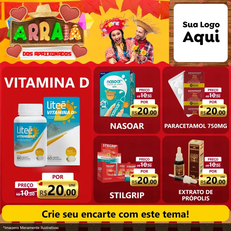 Modelo de Rede Social para Feed Facebook com o tema Arraiá Dos Apaixonados - Junina para Farmácia