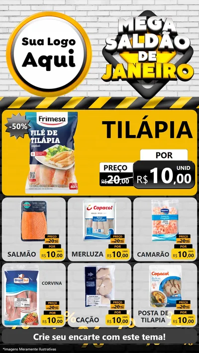 Modelo de Rede Social para Stories com o tema Mega Saldão de Janeiro para Peixaria