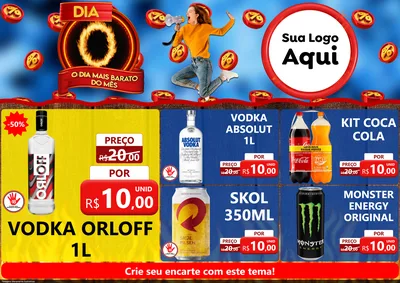 Modelo de Encarte para Encarte A4 Horizontal com o tema Dia O - O Dia Mais Barato Do Mês para Distribuidora de bebidas