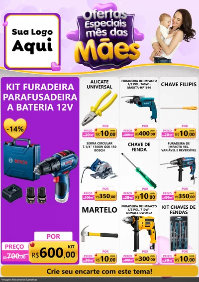 Modelo de Encarte para Encarte A4 Vertical com o tema Ofertas Especiais - Mês das Mães para Maquinas e Ferramentas