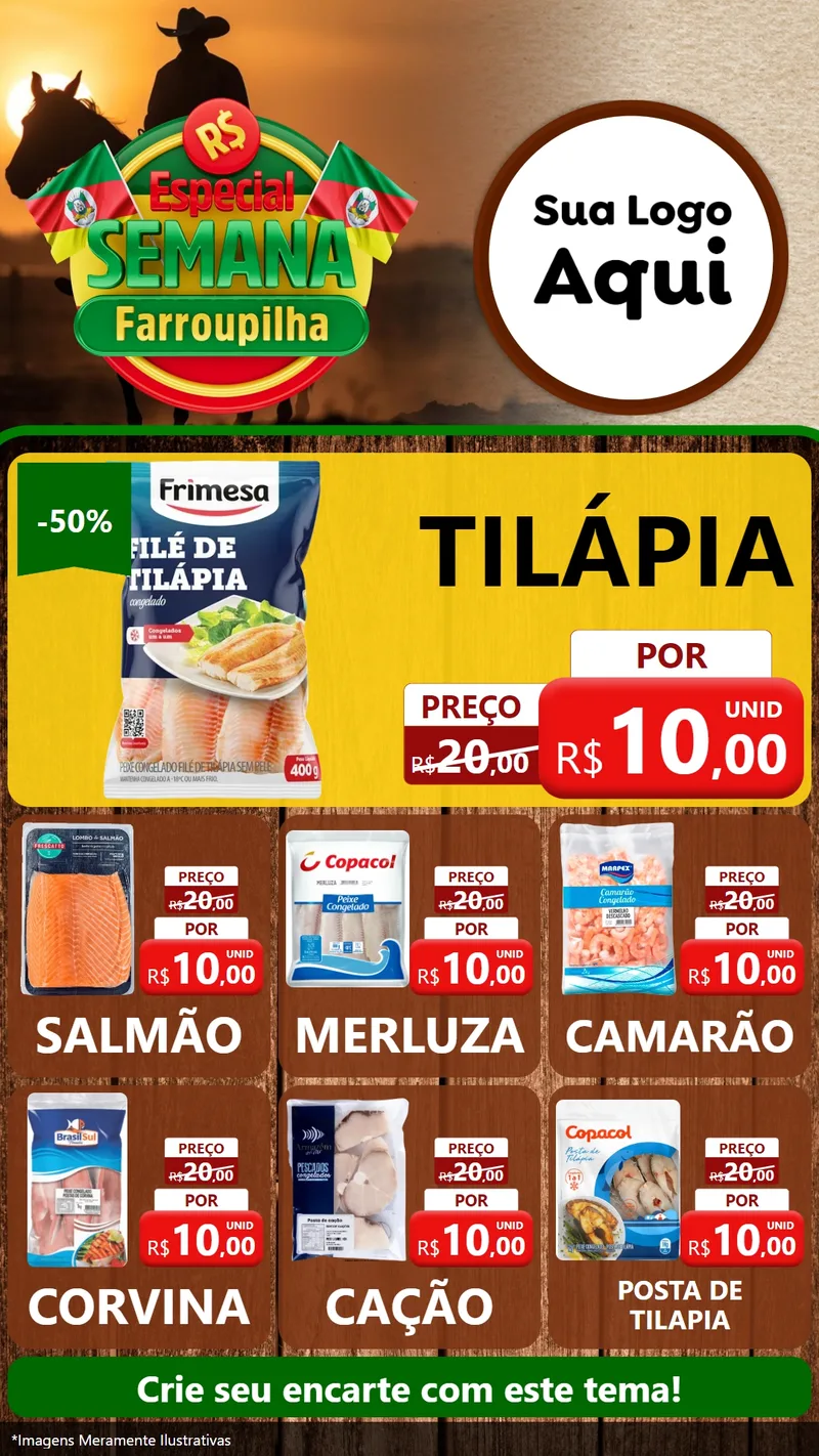 Modelo de Rede Social para Stories com o tema Especial Semana Farroupilha para Peixaria