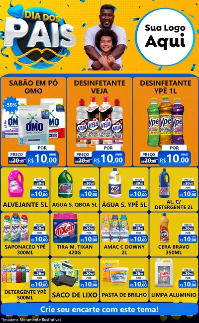Modelo de Encarte para Encarte Grande com o tema Dia dos Pais para Produtos de Limpeza