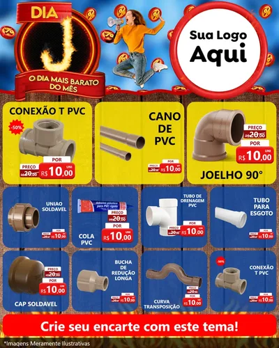 Modelo de Rede Social para Feed Instagram com o tema Dia J - O Dia Mais Barato Do Mês para Tubos e conexões
