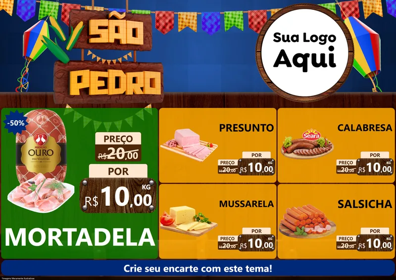 Modelo de Encarte para Encarte A4 Horizontal com o tema São Pedro para Frios e Laticínios