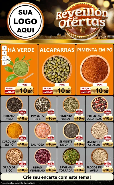 Modelo de Encarte para Encarte Grande com o tema Réveillon de Ofertas para Produtos Naturais
