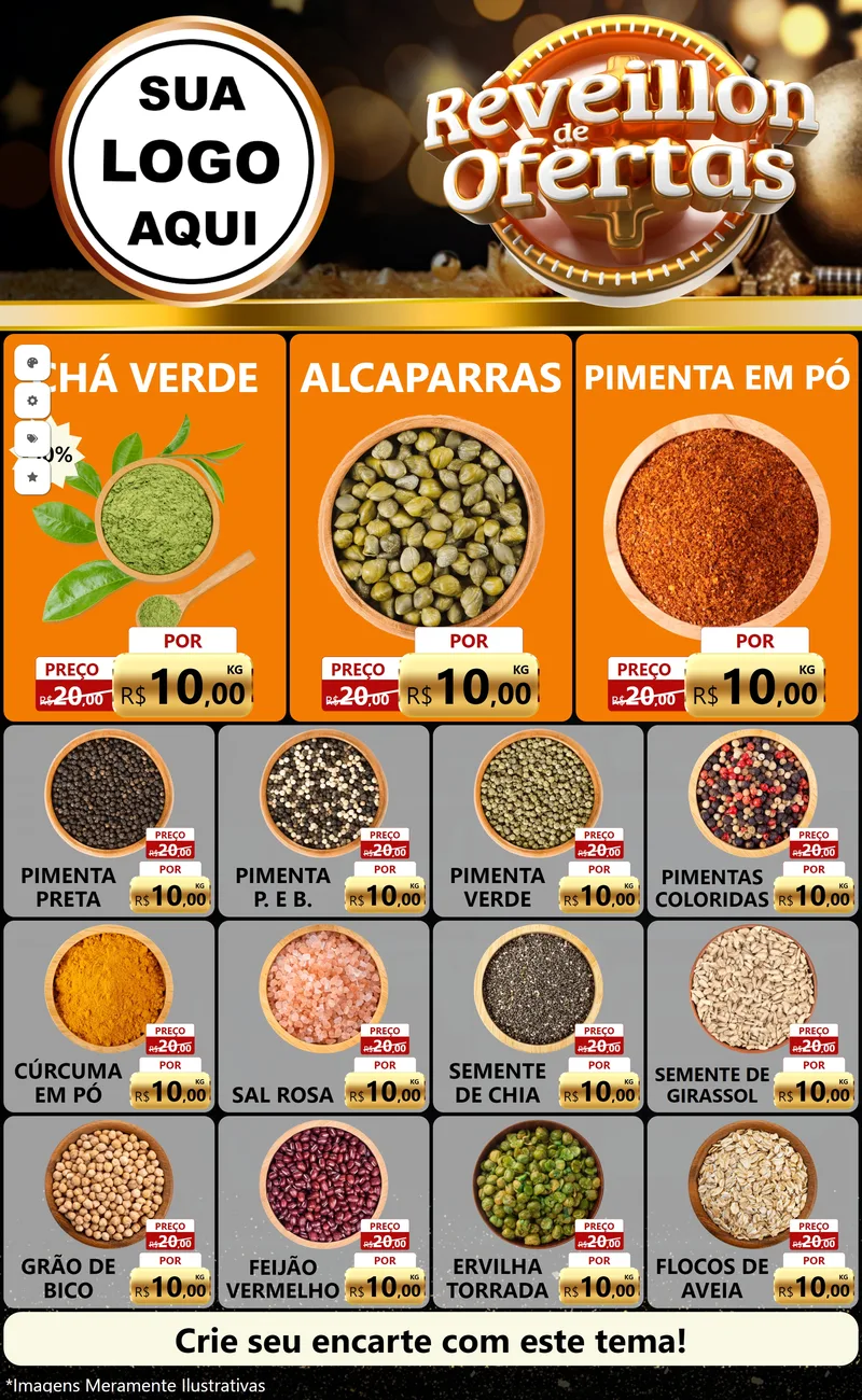 Modelo de Encarte para Encarte Grande com o tema Réveillon de Ofertas para Produtos Naturais