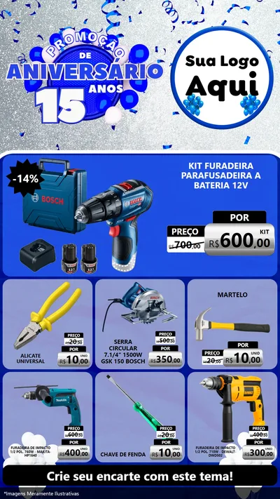 Modelo de Rede Social para Stories com o tema Promoção de Aniversário - 15 Anos para Maquinas e Ferramentas
