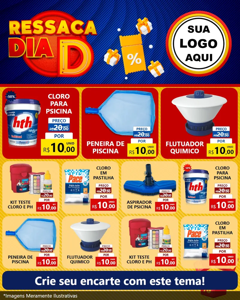 Modelo de Rede Social para Feed Instagram com o tema Ressaca Dia D para Produtos para Piscina