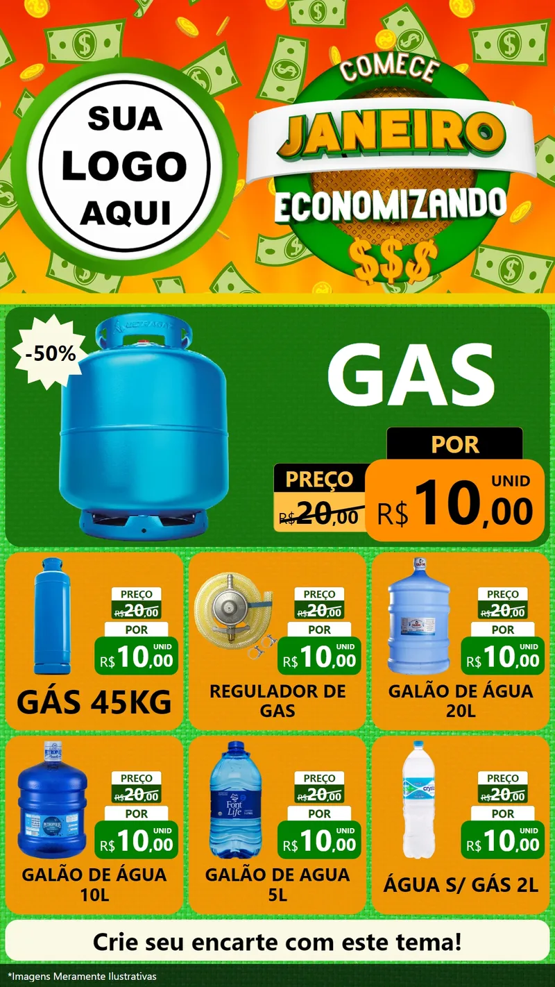 Modelo de Rede Social para Stories com o tema Comece Janeiro Economizando para Água e gás
