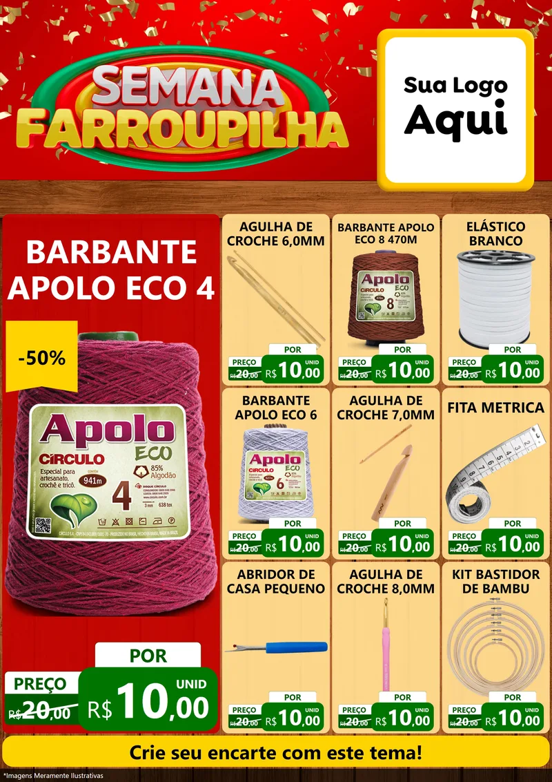 Modelo de Encarte para Encarte A4 Vertical com o tema Semana Farroupilha para Armarinho e Aviamentos