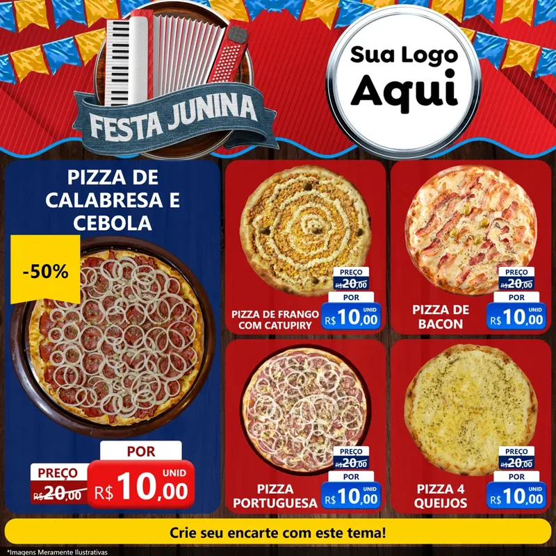 Modelo de Rede Social para Feed Facebook com o tema Festa Junina para Pizzaria