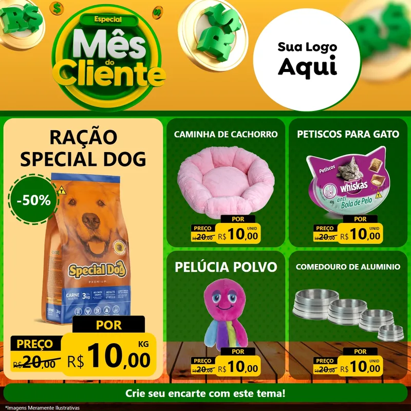 Modelo de Rede Social para Feed Facebook com o tema Especial Mês do Cliente para Pet Shop