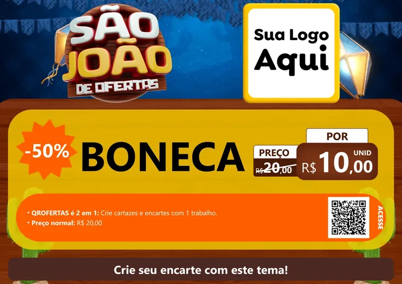 Modelo de Cartaz para Cartaz A4 Horizontal com o tema São João Ofertas Imbatíveis! - Junina para Brinquedos