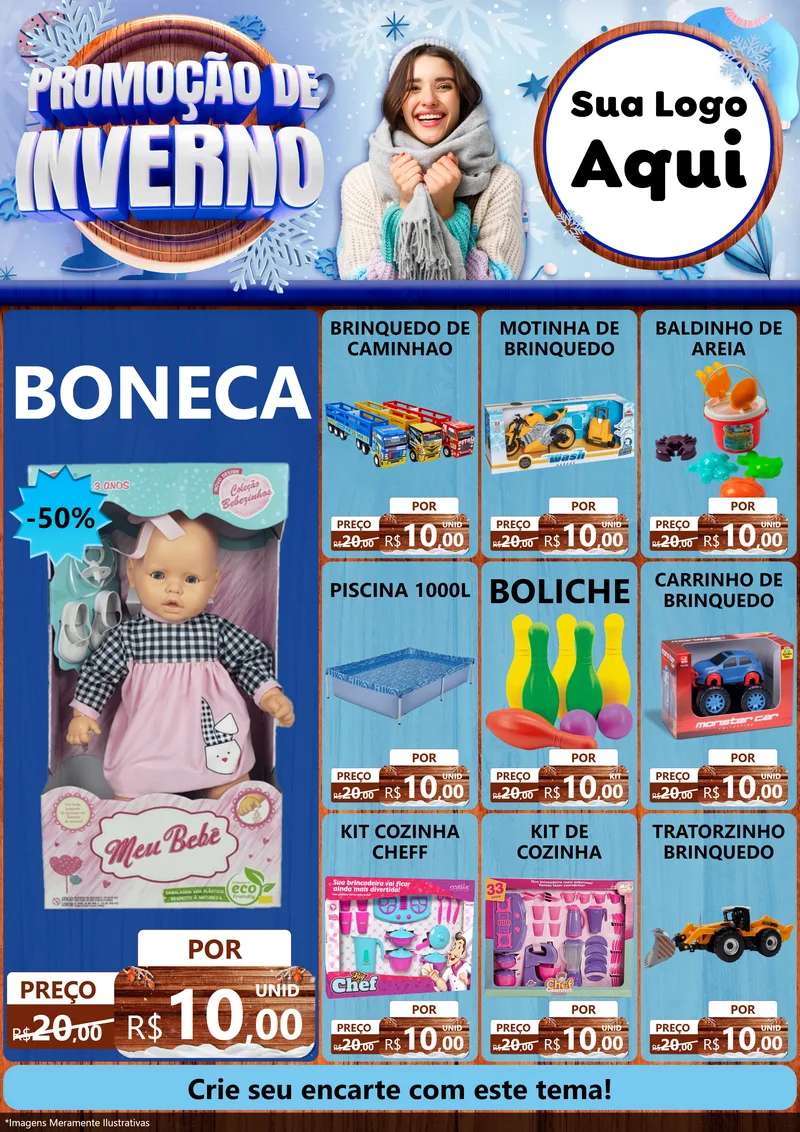 Modelo de Encarte para Encarte A4 Vertical com o tema Promoção de Inverno para Brinquedos