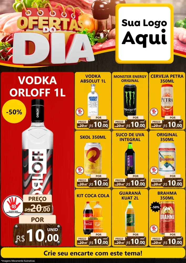 Modelo de Encarte para Encarte A4 Vertical com o tema Ofertas do Dia para Distribuidora de bebidas