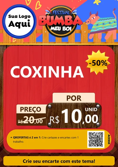 Modelo de Cartaz para Cartaz A4 Vertical com o tema Festival Bumba Meu Boi para Salgadaria