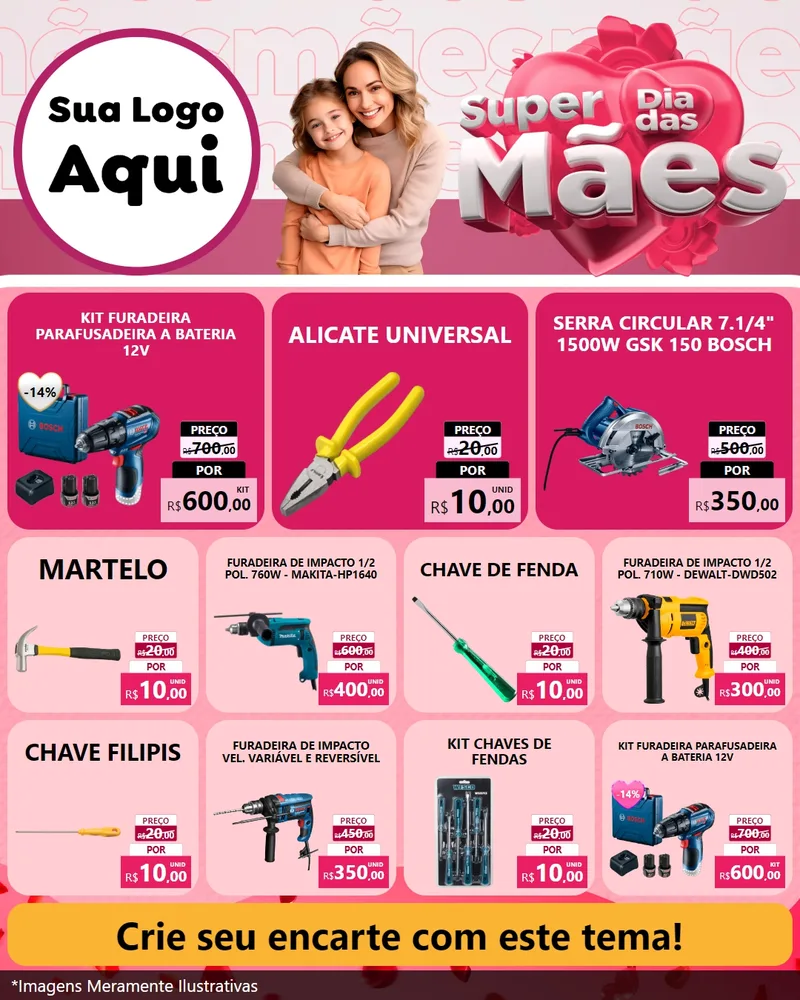 Modelo de Rede Social para Feed Instagram com o tema Super Dia Das Mães para Maquinas e Ferramentas