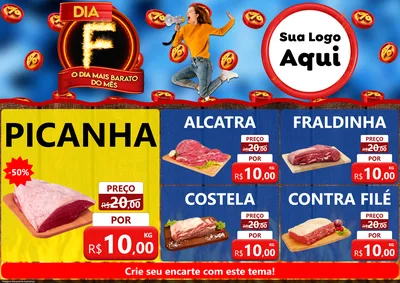 Modelo de Encarte para Encarte A4 Horizontal com o tema Dia F - O Dia Mais Barato Do Mês para Açougue