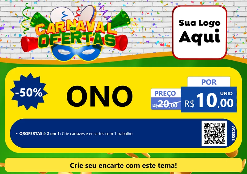 Modelo de Cartaz para Cartaz A4 Horizontal com o tema Carnaval de Ofertas para Óticas