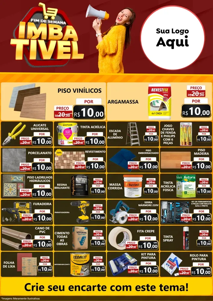 Modelo de Encarte para Encarte A4 Vertical com o tema Fim de Semana Imbatível para Material para Construção
