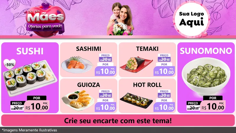 Modelo de TV para TV Horizontal com o tema Dia das Mães Ofertas para Você! para Comida japonesa