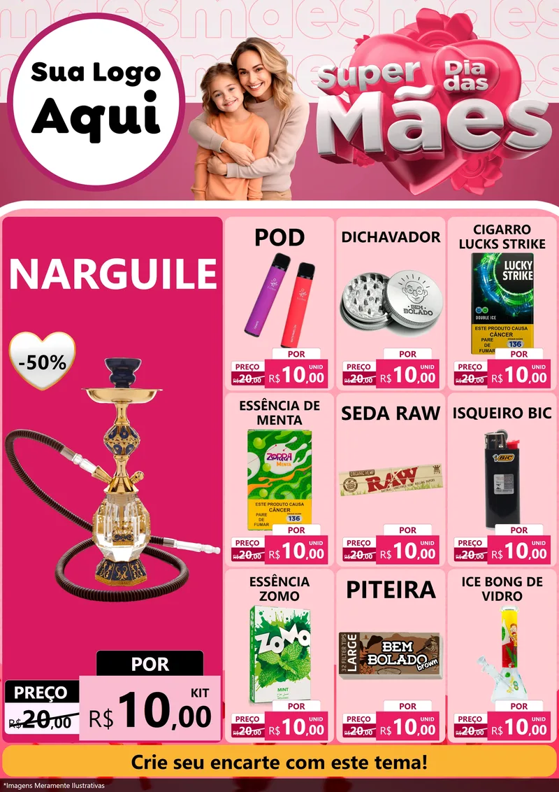 Modelo de Encarte para Encarte A4 Vertical com o tema Super Dia Das Mães para Tabacaria