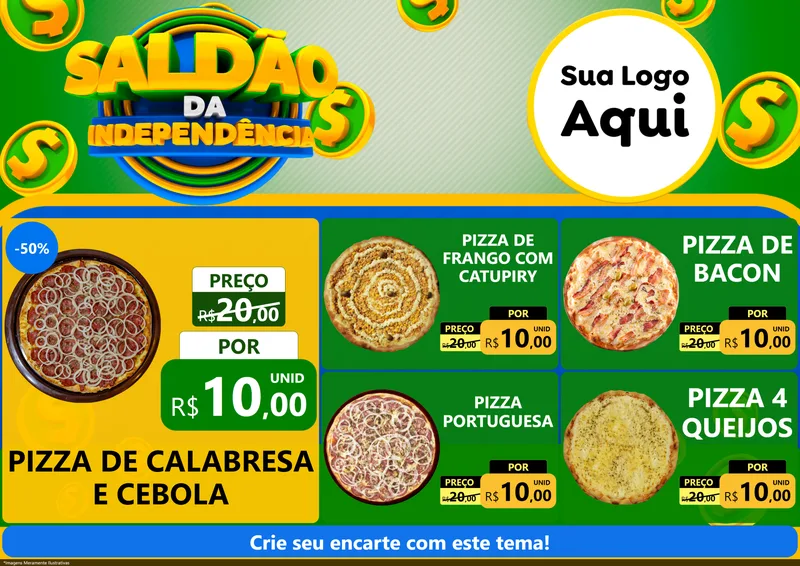 Modelo de Encarte para Encarte A4 Horizontal com o tema Saldão da Indepêndencia para Pizzaria