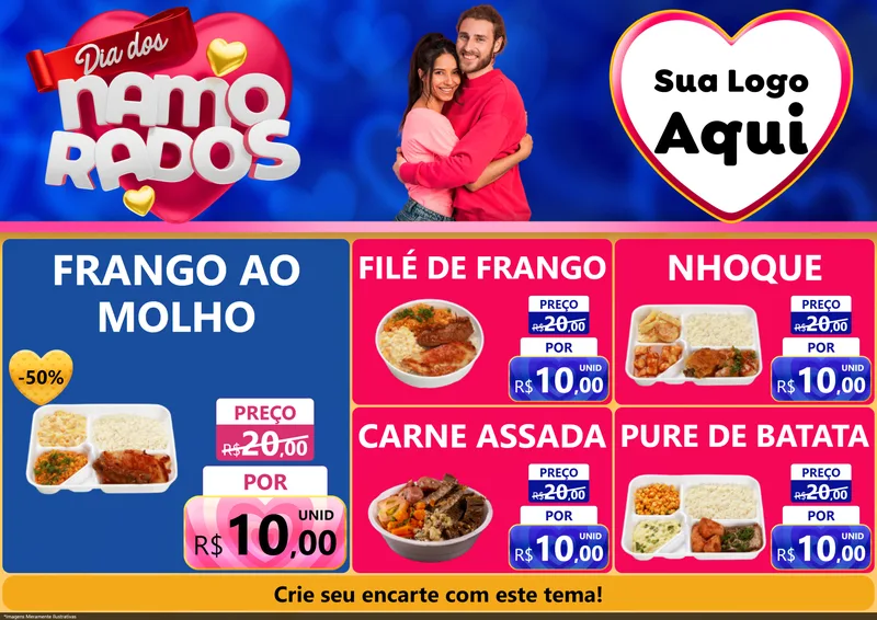 Modelo de Encarte para Encarte A4 Horizontal com o tema Dia dos namorados para Restaurante