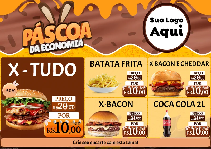 Modelo de Encarte para Encarte A4 Horizontal com o tema Páscoa da Economia para Hamburgueria