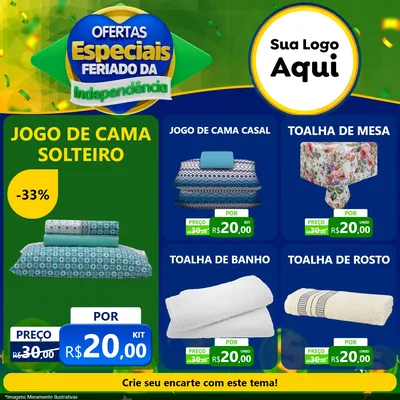 Modelo de Rede Social para Feed Facebook com o tema Ofertas Especiais Feriado da Independência para Cama, Mesa e Banho