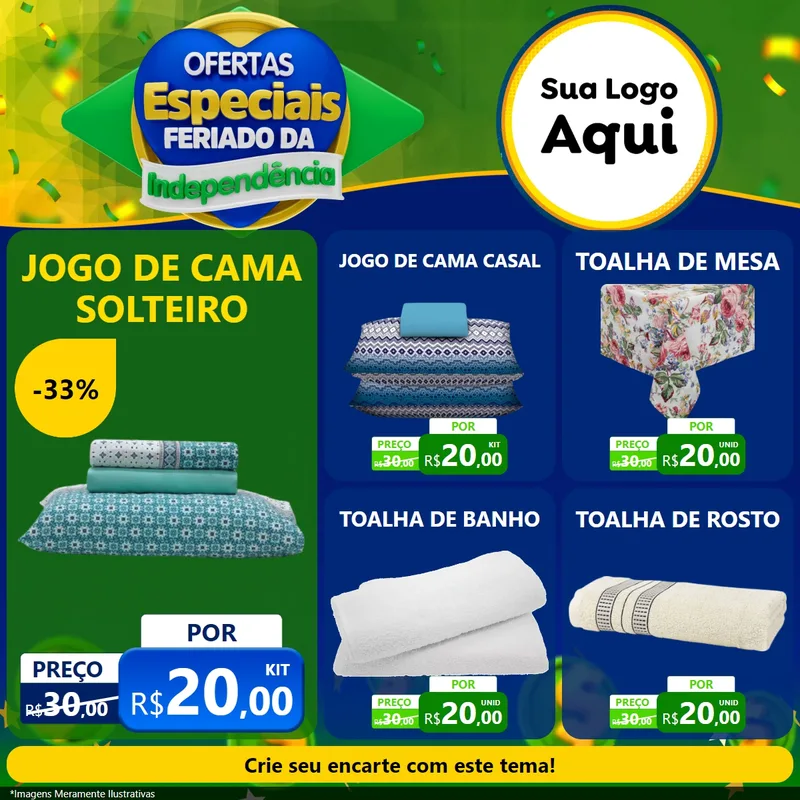 Modelo de Rede Social para Feed Facebook com o tema Ofertas Especiais Feriado da Independência para Cama, Mesa e Banho