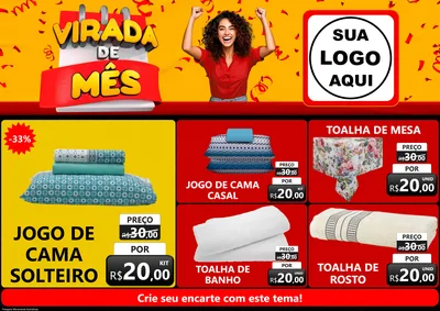Modelo de Encarte para Encarte A4 Horizontal com o tema Virada de Mês para Cama, Mesa e Banho