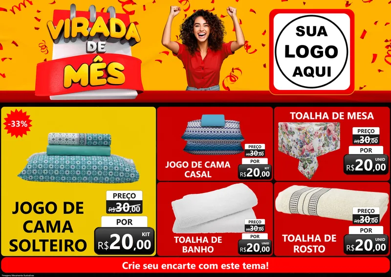 Modelo de Encarte para Encarte A4 Horizontal com o tema Virada de Mês para Cama, Mesa e Banho