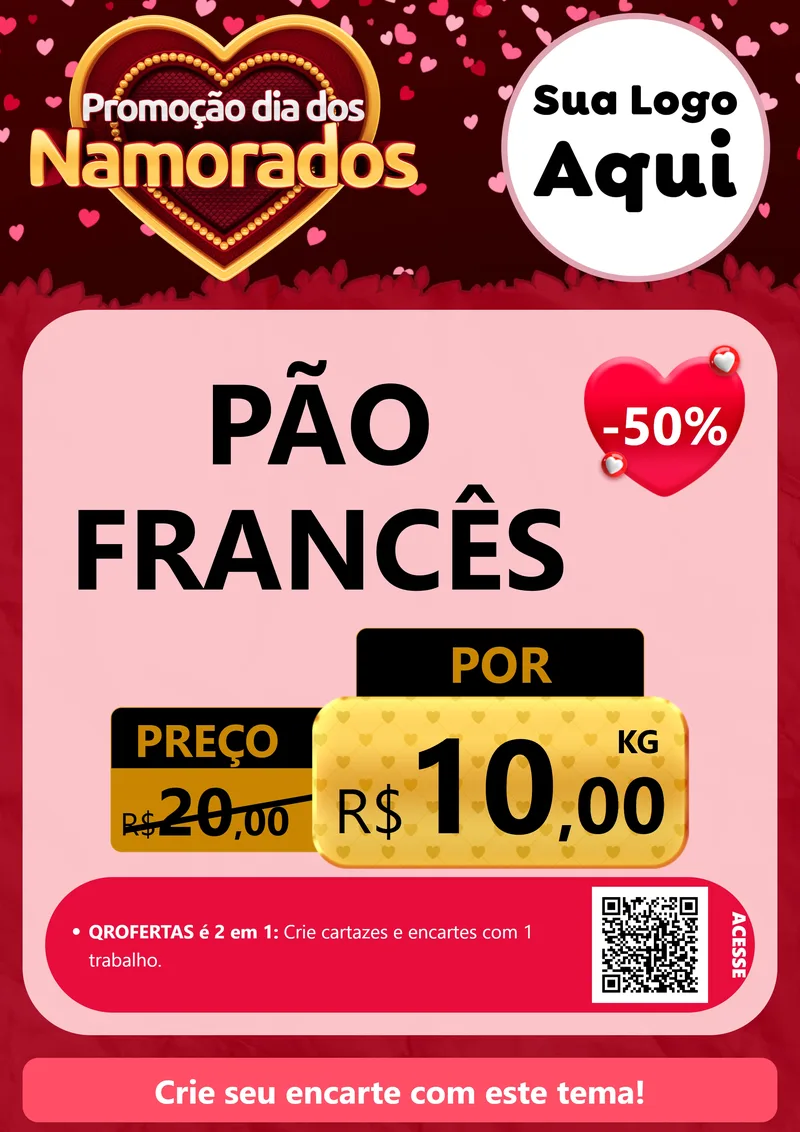 Modelo de Cartaz para Cartaz A4 Vertical com o tema Promoção Dia Dos Namorados para Padaria