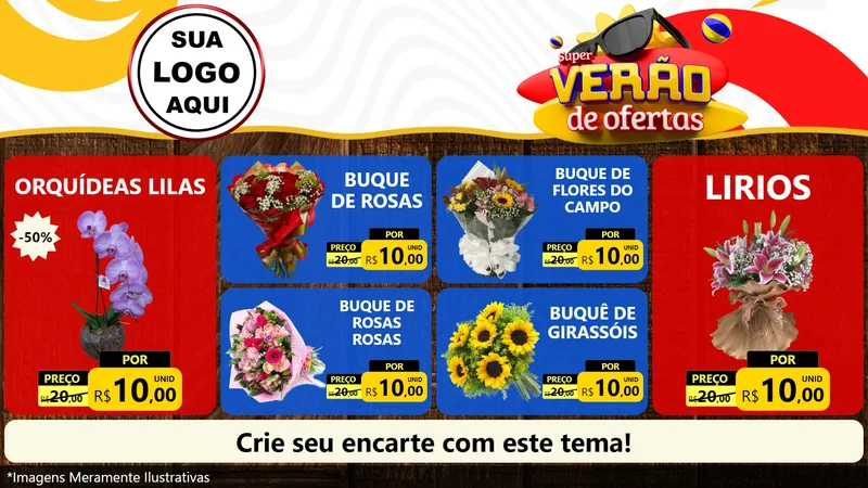 Modelo de TV para TV Horizontal com o tema Super Verão de Ofertas para Floricultura e jardim