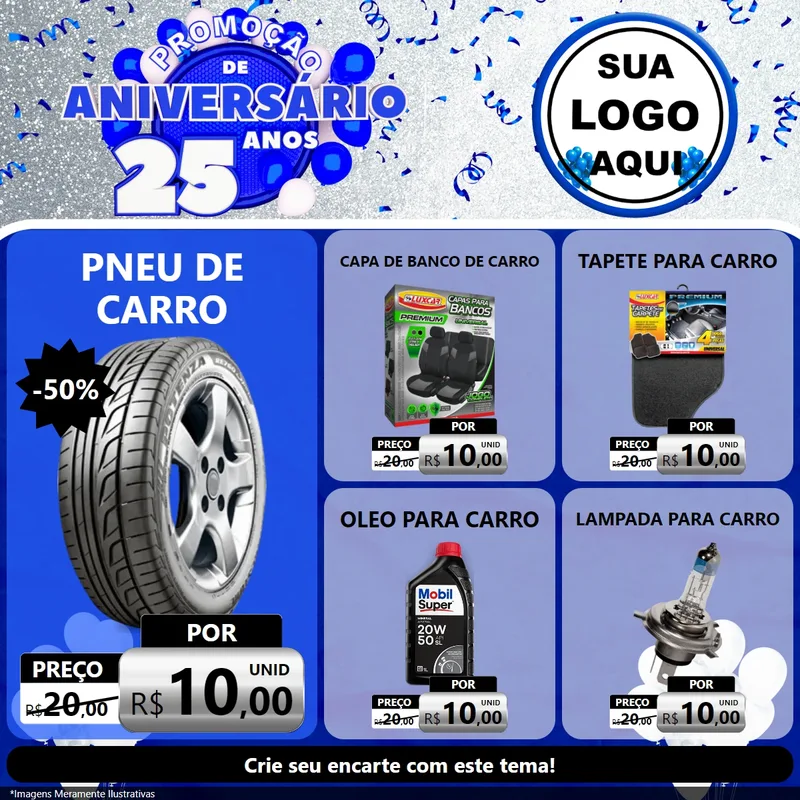 Modelo de Rede Social para Feed Facebook com o tema Promoção de Aniversário - 25 Anos para Auto peças