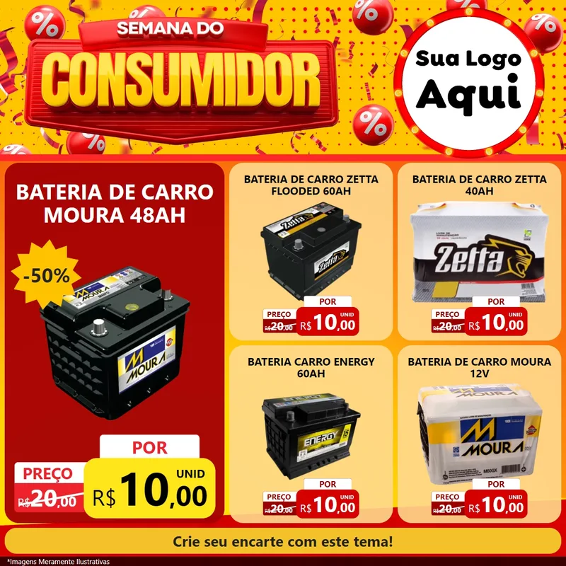 Modelo de Rede Social para Feed Facebook com o tema Semana do Consumidor para Baterias Elétricas