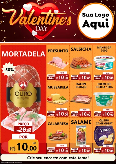 Modelo de Encarte para Encarte A4 Vertical com o tema Valentine's Day para Frios e Laticínios