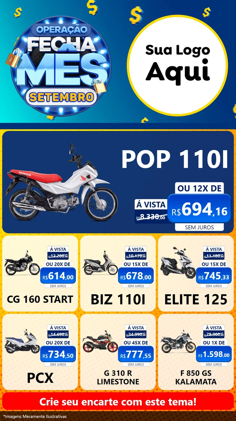 Modelo de Rede Social para Stories com o tema Operação Fecha Mês Setembro para Concessionaria de Motos