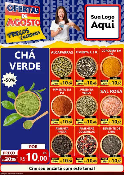 Modelo de Encarte para Encarte A4 Vertical com o tema Ofertas de Agosto - Preços Incríveis para Produtos Naturais