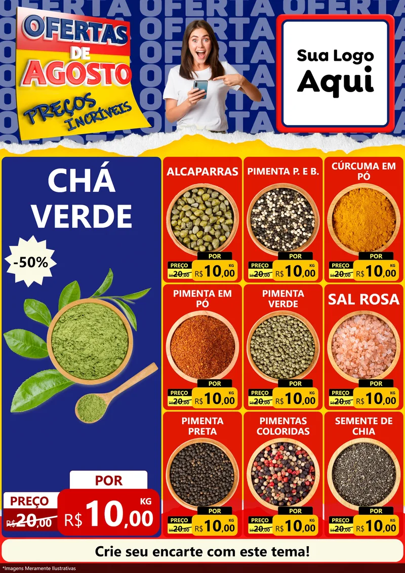 Modelo de Encarte para Encarte A4 Vertical com o tema Ofertas de Agosto - Preços Incríveis para Produtos Naturais