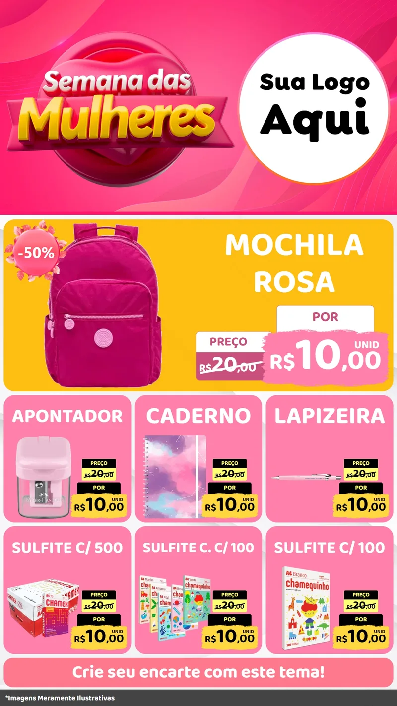 Modelo de Rede Social para Stories com o tema Semana das Mulheres para Papelaria