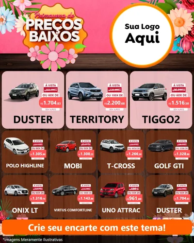 Modelo de Rede Social para Feed Instagram com o tema Primavera de Preços Baixos para Concessionaria de Carros