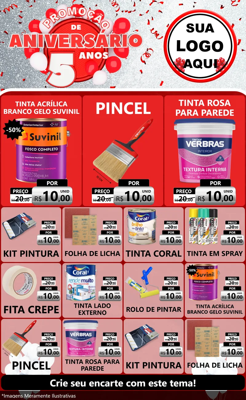 Modelo de Encarte para Encarte Grande com o tema Promoção de Aniversário - 5 Anos para Tintas e Ferramentas