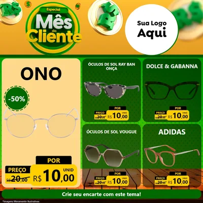 Modelo de Rede Social para Feed Facebook com o tema Especial Mês do Cliente para Óticas