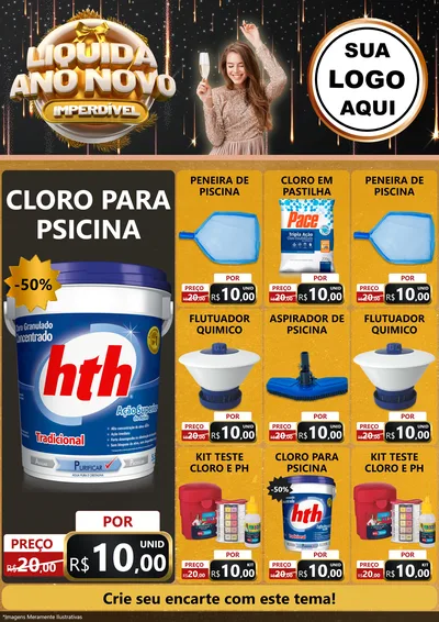 Modelo de Encarte para Encarte A4 Vertical com o tema Liquida Ano Novo Imperdível para Produtos para Piscina